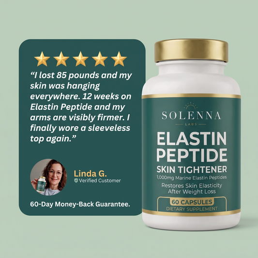 Solenna Labs Elastin Peptide bottle with customer review